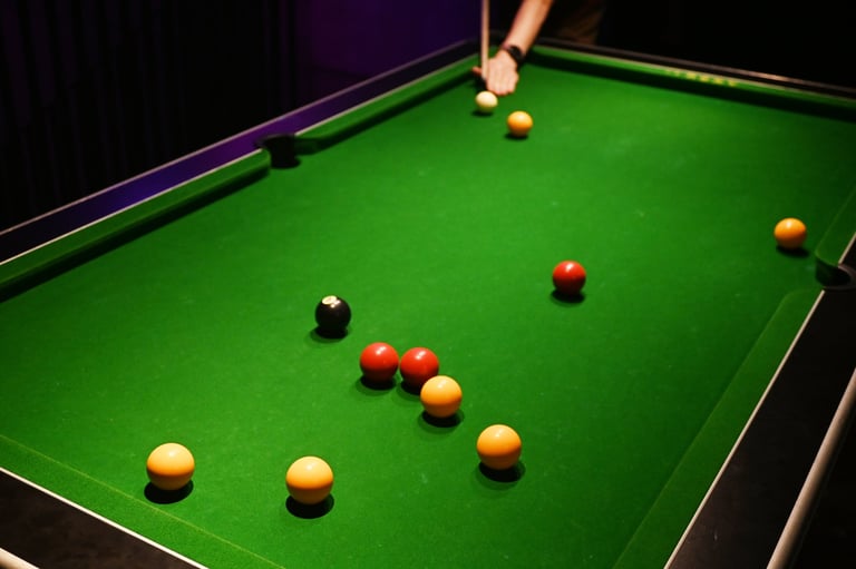 An man playing Snooker table and balls, Indoor Game