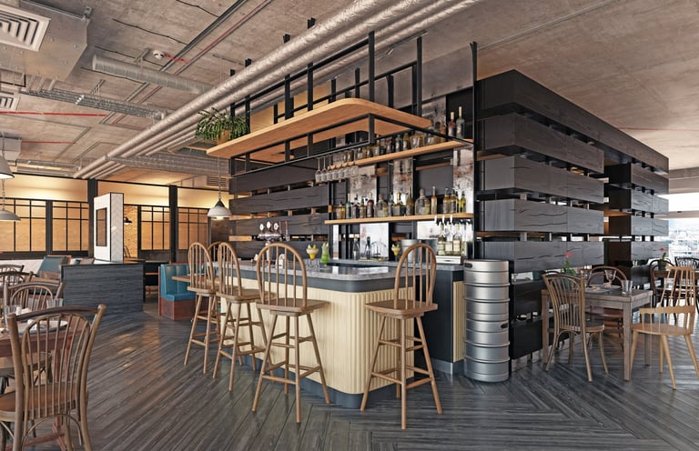 Interior of a modern industrial style pub